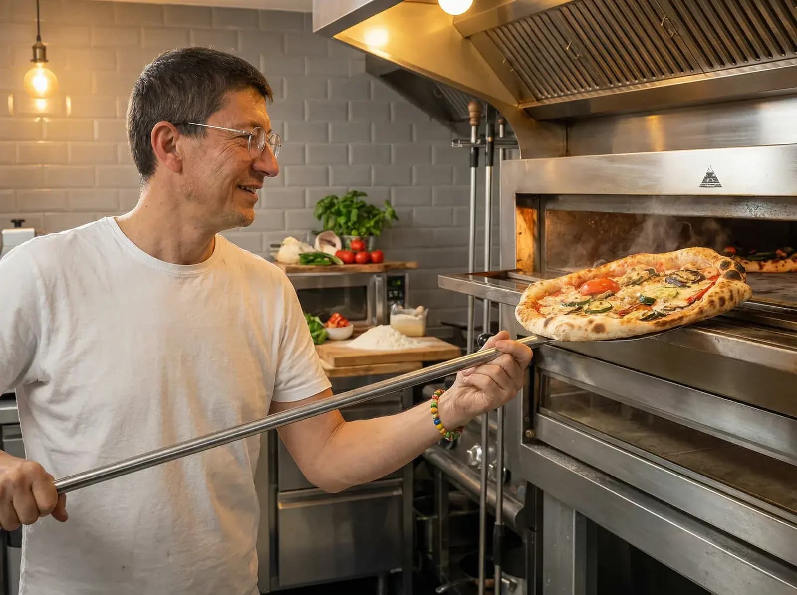 IMAGE PLACEHOLDER – authentische Kueche oder Pizzaiolo bei der Zubereitung, warm, natuerlich, nicht nach Stockfoto
